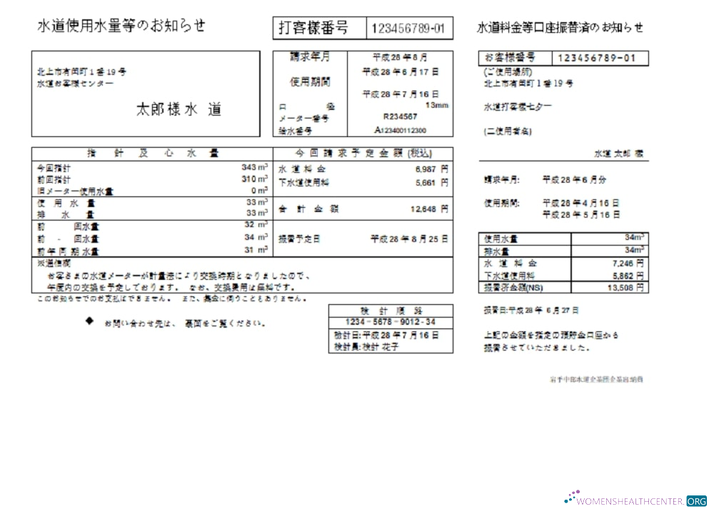 download Japan Iwate Chubu Waterworks Bureau water utility bill template in Word and PDF format PDF template